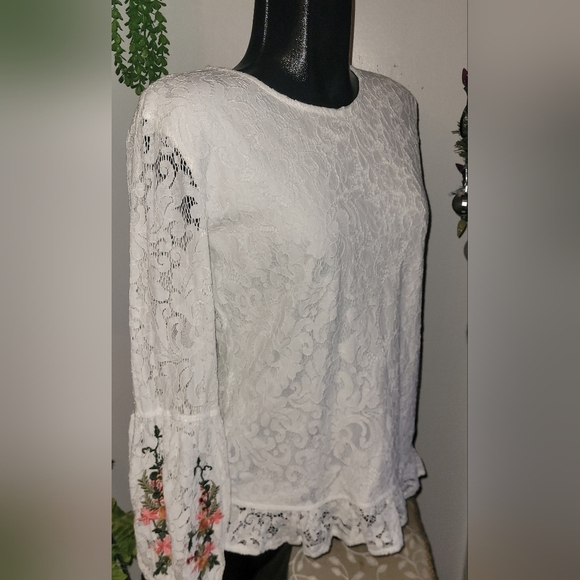 Solitaire White Lace Long Sleeve Blouse S - Picture 3 of 8